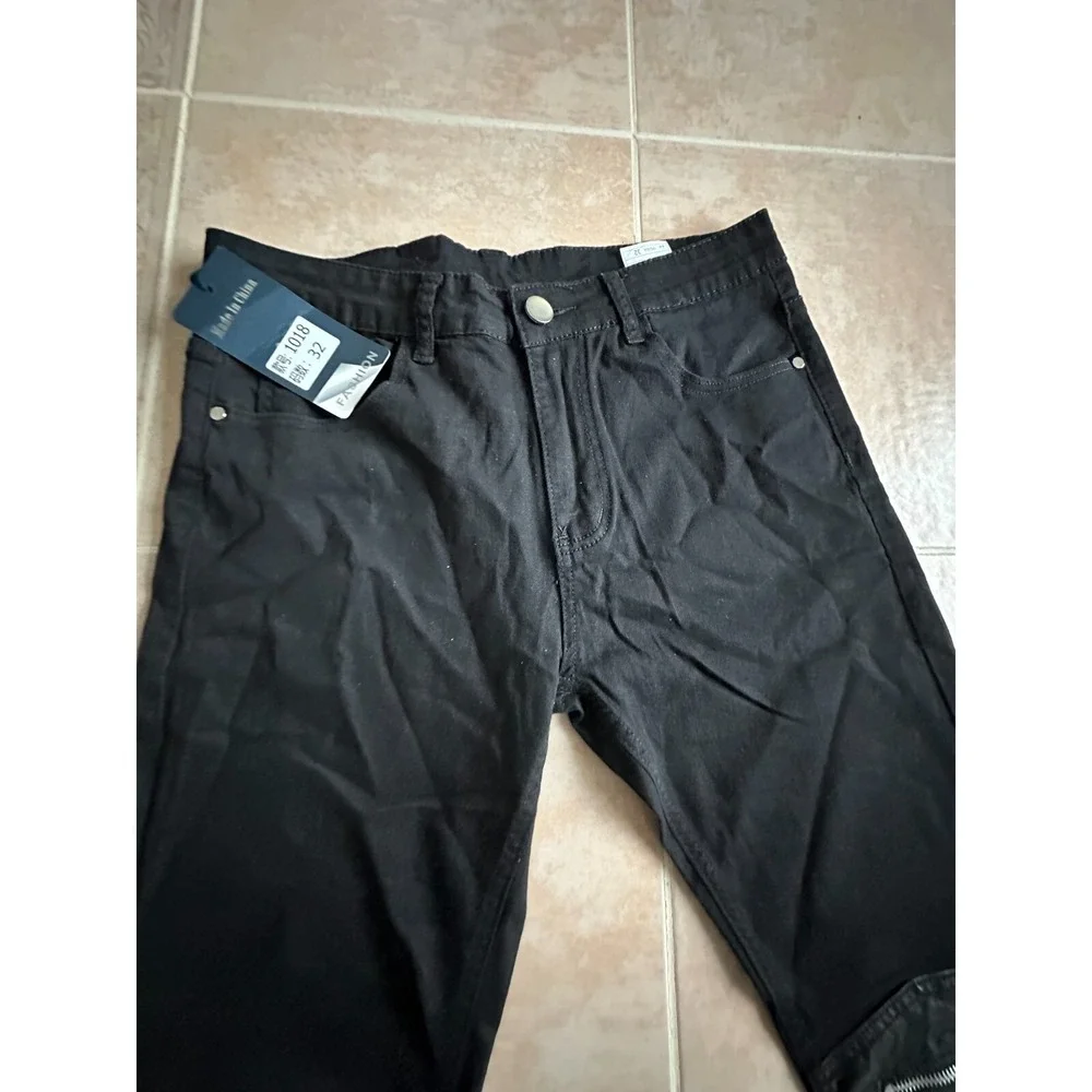 Fashion Knee  Faux pocket‎ zipper skinny Jeans Men size 32 New